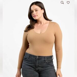 Nuuds Long Sleeve Scoop Neck Body Suit - Cinnamon